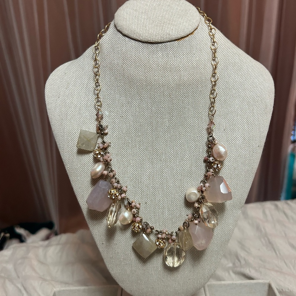 Elegant Gold and Pink Gemstone Necklace